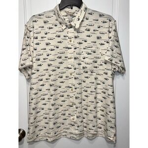NWT LL Bean Mens XL Ship in a Bottle Print Short Sleeve Button Down Shirt
